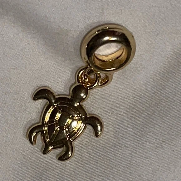 Golden Sterling Silver 925 Turtle Charm Pendant with Sparkling Blue Enamel - Picture 5 of 5